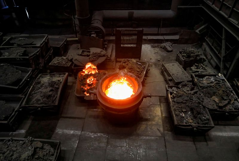 &copy; Reuters. FILE PHOTO: Molten ferroalloy is seen inside Eurasian Resources Group's (ERG) Aksu Ferroalloys Plant in the town of Aksu, north-eastern Kazakhstan, February 19, 2018.  Picture taken February 19, 2018.  REUTERS/Shamil Zhumatov/File Photo