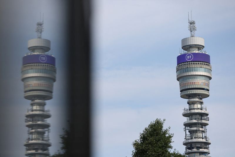&copy; Reuters. A view of BT Group logo displayed on BT tower, in London, Britain, July 21, 2023. REUTERS/Hollie Adams