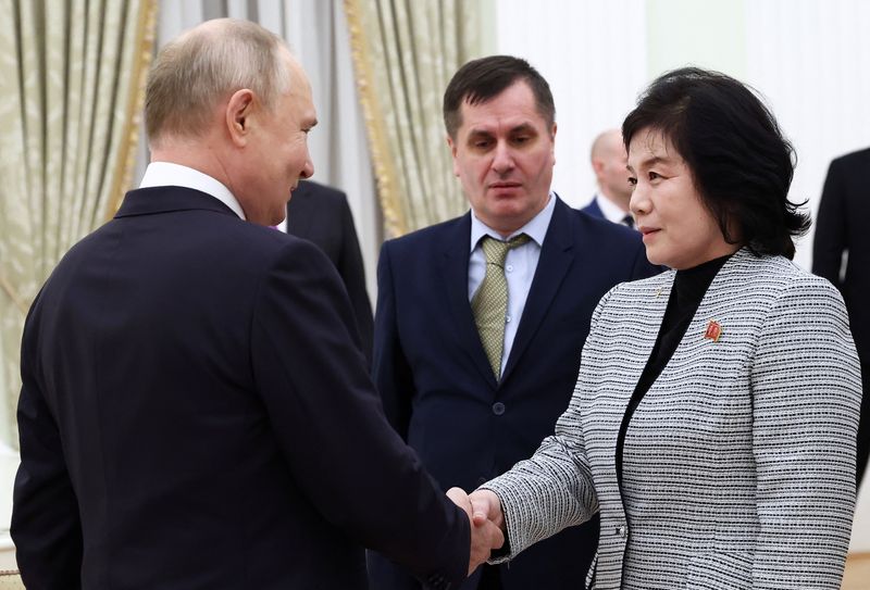 © Reuters. Russian President Vladimir Putin meets North Korean Foreign Minister Choe Son Hui in Moscow, Russia, January 16, 2024.  Sputnik/Artem Geodakyan/Pool via REUTERS