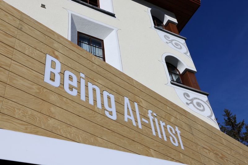 &copy; Reuters. FILE PHOTO: A slogan related to Artificial Intelligence (AI) is displayed on Workday pavilion, during the 54th annual meeting of the World Economic Forum in Davos, Switzerland, January 16, 2024. REUTERS/Denis Balibouse/File Photo