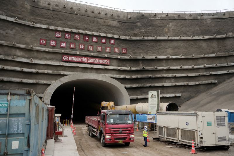 &copy; Reuters. FILE PHOTO: A truck is seen outside a tunnel, at the construction site of a new Chinese mega port, in Chancay, Peru August 22, 2023. REUTERS/Angela Ponce
