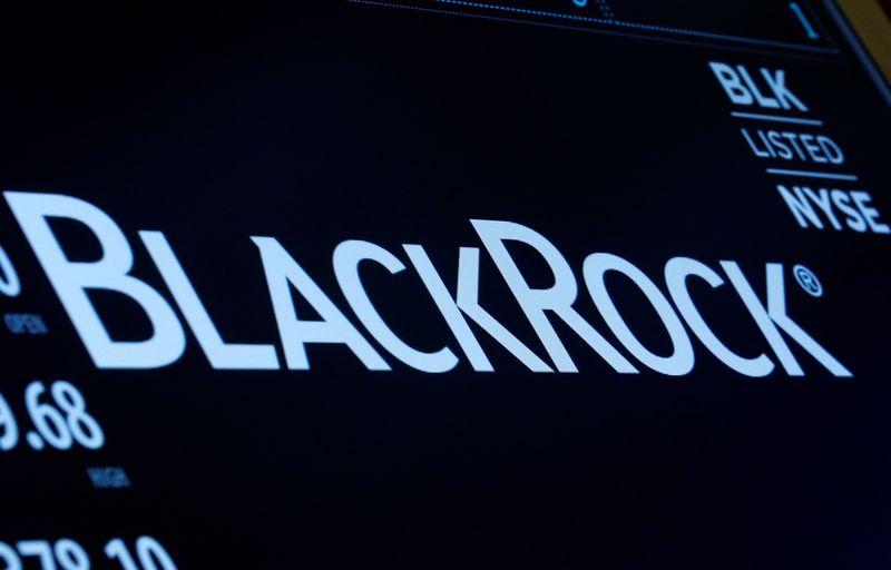 &copy; Reuters. FILE PHOTO: The company logo and trading information for BlackRock is displayed on a screen on the floor of the New York Stock Exchange (NYSE) in New York, U.S., March 30, 2017. REUTERS/Brendan McDermid/File Photo