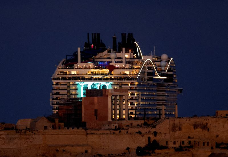 &copy; Reuters. FILE PHOTO: The MSC World Europa cruise ship passes behind Fort Ricasoli as it departs from Grand Harbour in Valletta, Malta, December 27, 2023. REUTERS/Darrin Zammit Lupi/File Photo