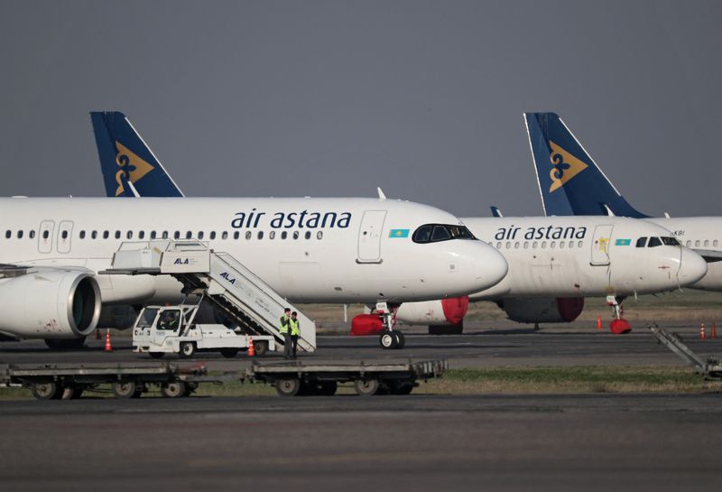 &copy; Reuters. A view shows Air Astana planes parked at Almaty International Airport, in Almaty, Kazakhstan March 28, 2023. REUTERS/Pavel Mikheyev/File Photo