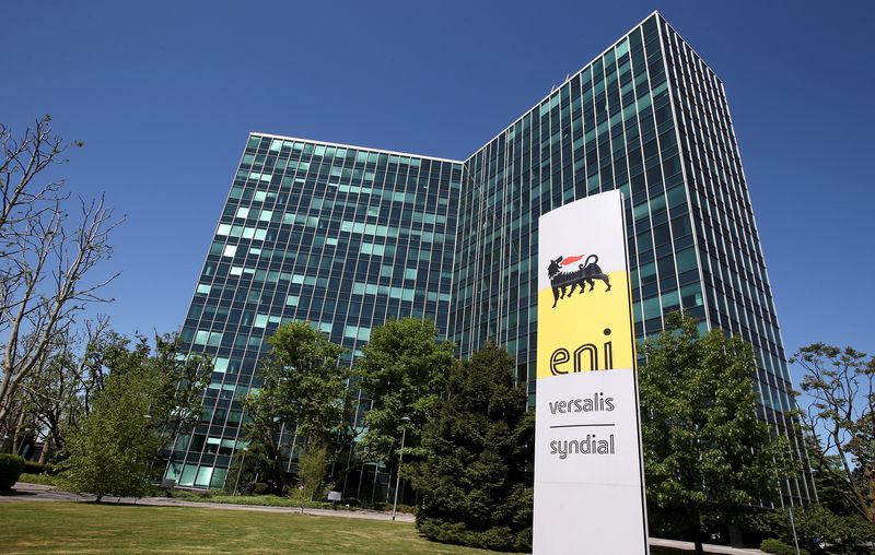 &copy; Reuters. FILE PHOTO: Eni's logo is seen in front of the headquater in San Donato Milanese, near Milan, Italy, April 27, 2016.  REUTERS/ Stefano Rellandini/File Photo