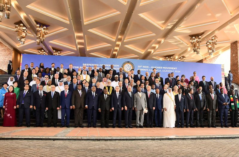 &copy; Reuters. Leaders from member countries of the Non-Aligned Movement (NAM) pose for a family photograph at the 19th summit, where several issues including global conflicts, climate change, UN reform and others are on the agenda for discussion, in Munyonyo suburb, of