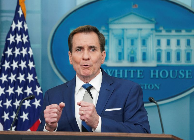 &copy; Reuters. FILE PHOTO: National security spokesperson John Kirby answers a question during a press briefing at the White House in Washington, U.S., January 17, 2024. REUTERS/Kevin Lamarque/File Photo