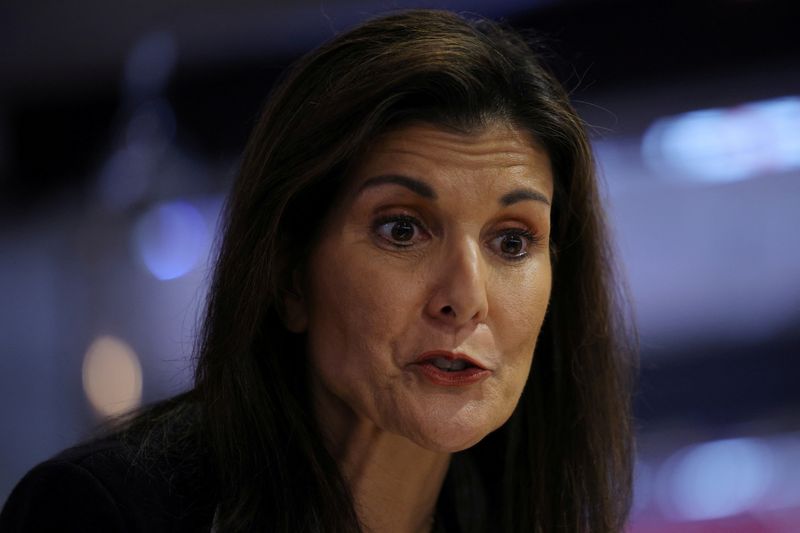 &copy; Reuters. FILE PHOTO: Republican presidential candidate and former U.S. Ambassador to the United Nations Nikki Haley makes a campaign stop at Mary Ann's Diner ahead of the New Hampshire primary election in Amherst, New Hampshire, U.S., January 19, 2024.   REUTERS/B