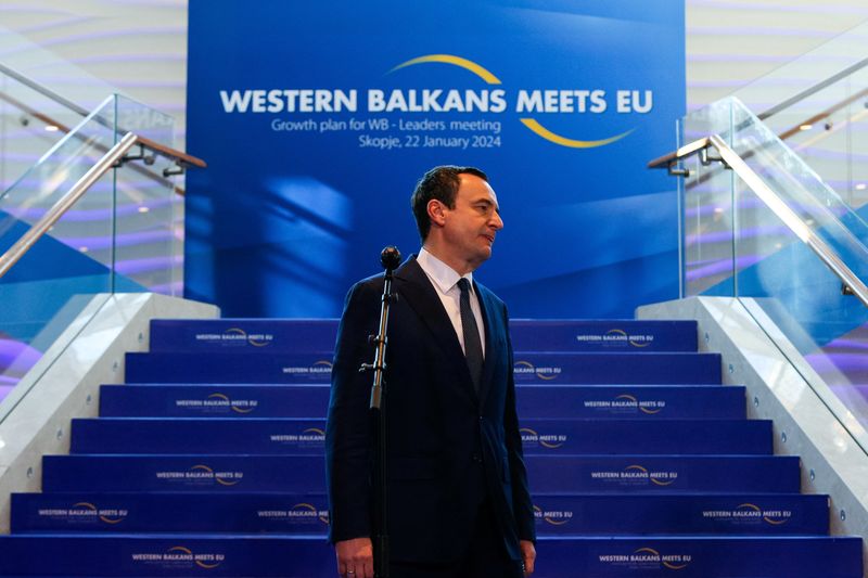 &copy; Reuters. Kosovo's Prime Minister Albin Kurti attends a meeting of the Western Balkans leaders in Skopje, North Macedonia, January 22, 2024. REUTERS/Ognen Teofilovski