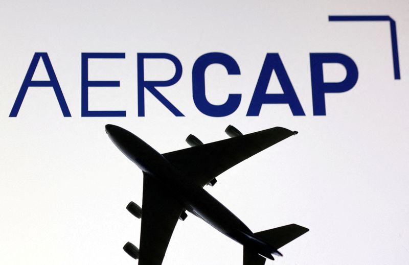 &copy; Reuters. FILE PHOTO: Airplane miniature is placed on displayed AerCap logo in this illustration March 8, 2023. REUTERS/Dado Ruvic/Illustration/File Photo