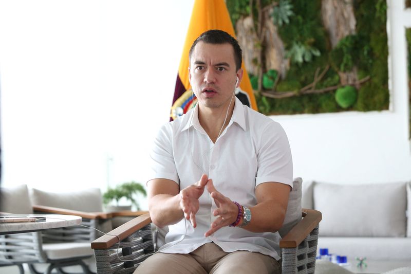 &copy; Reuters. Ecuador's President Daniel Noboa speaks during an interview amid the ongoing wave of violence around the nation, in Guayaquil, Ecuador January 19, 2024. Carlos Silva/Ecuador Presidency/Handout via REUTERS