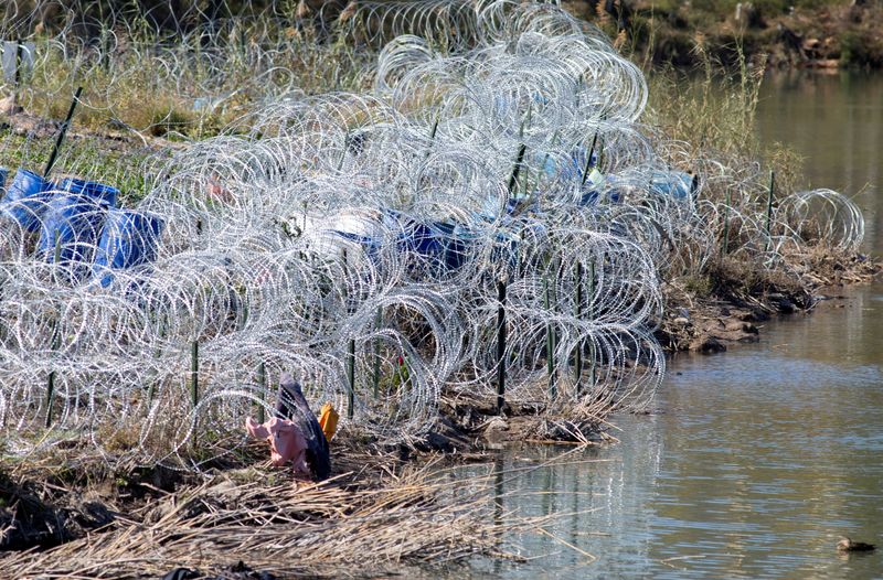 &copy; Reuters. FILE PHOTO: Razor and concertina wire, installed by the Texas National Guard, is placed in Shelby Park at the U.S.-Mexico border in Eagle Pass, Texas, U.S., January 16, 2024. REUTERS/Kaylee Greenlee Beal