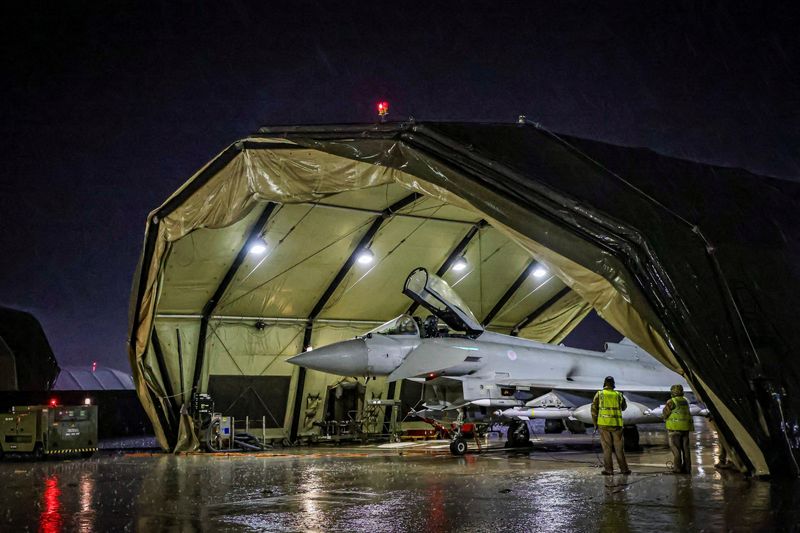 &copy; Reuters. Royal Air Force Typhoon FGR4 being preparded to take off. Royal Air Force Typhoon aircraft have conducted precision strike operations against Houthi military targets in response to further attacks on shipping in the Red Sea, in this undated handout image.