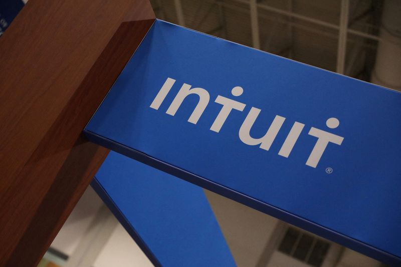 &copy; Reuters. FILE PHOTO: The logo of financial software company Intuit is displayed at the Collision conference in Toronto, Ontario, Canada June 23, 2022. REUTERS/Chris Helgren/File Photo