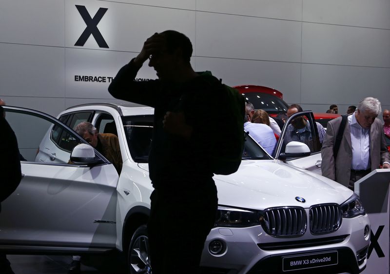 &copy; Reuters. A visitor passes by a BMW X3 xDrive20d at the Frankfurt Motor Show (IAA) in Frankfurt, Germany September 24, 2015. BMW said it has not manipulated emissions tests, denying a magazine report saying some of its diesel cars were found to exceed emissions sta