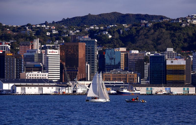 &copy; Reuters. FILE PHOTO: A sailing boat can be seen in front of the central business district (CBD) of Wellington in New Zealand, July 2, 2017. REUTERS/David Gray/File Photo