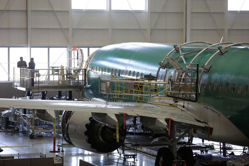 &copy; Reuters. Boeing's new 737 MAX-9 is pictured under construction at their production facility in Renton, Washington, U.S., February 13, 2017. Picture taken February 13, 2017. REUTERS/Jason Redmond/File Photo