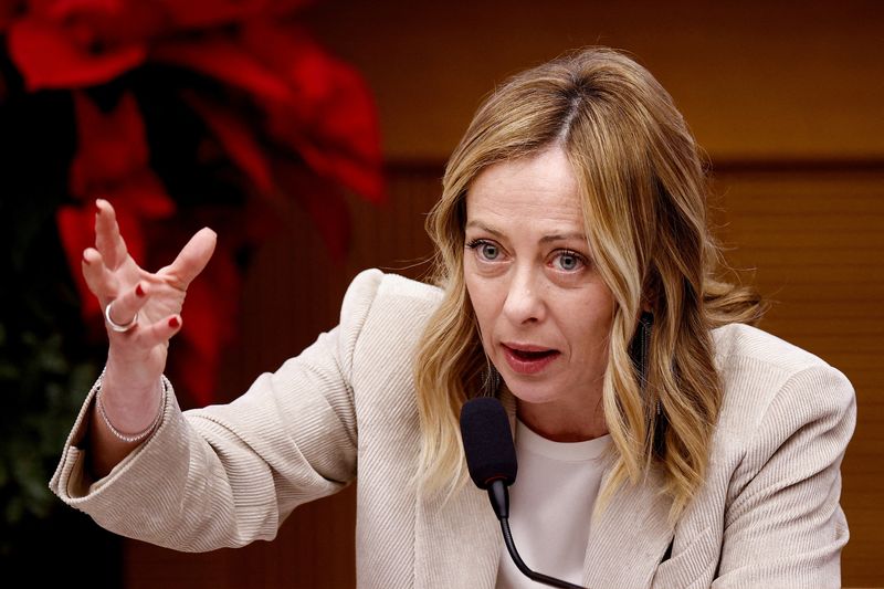 &copy; Reuters. FILE PHOTO: Italy's Prime Minister Giorgia Meloni holds her end-of-year press conference in Rome, Italy, January 4, 2024. REUTERS/Guglielmo Mangiapane/File Photo