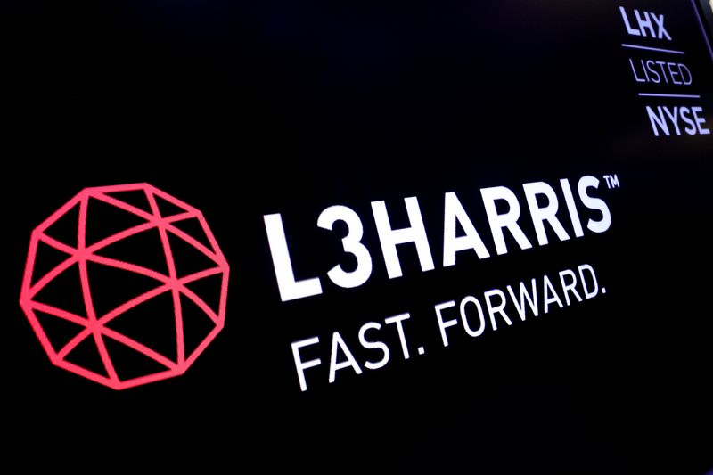 &copy; Reuters. The logo and ticker for L3Harris are displayed on a screen on the floor of the New York Stock Exchange (NYSE) in New York, U.S., July 1, 2019. REUTERS/Brendan McDermid/File Photo