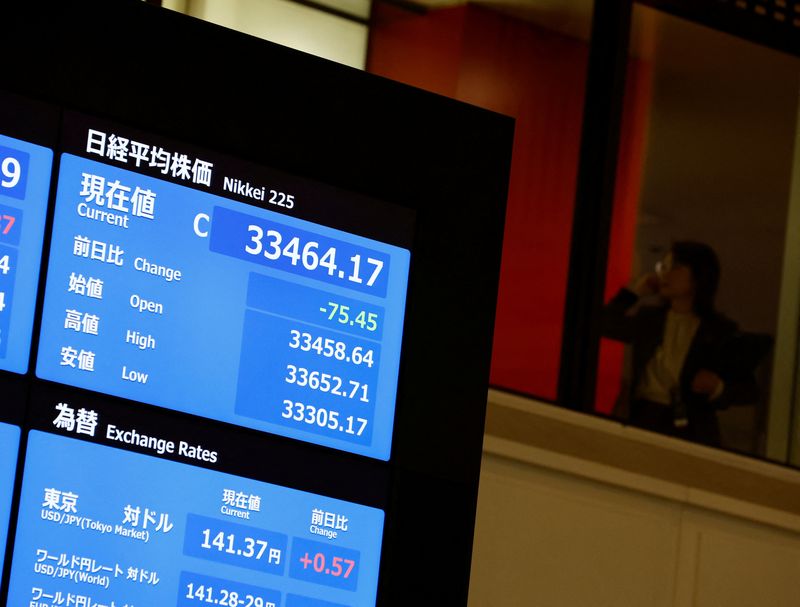 &copy; Reuters. شاشة تعرض بيانات مؤشر نيكي الياباني في بورصة طوكيو يوم 29 ديسمبر كانون الأول 2023. تصوير: كيم كيونج هوون - رويترز.