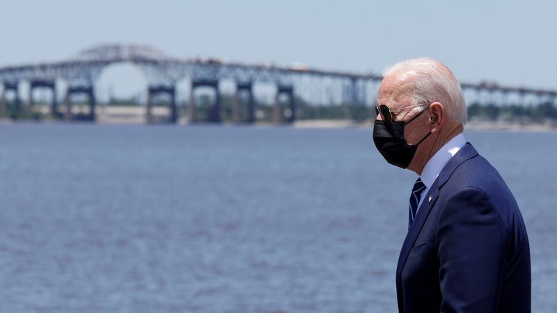 &copy; Reuters. FILE PHOTO: U.S. President Joe Biden arrives to deliver remarks on his American Jobs Plan near the Calcasieu River Bridge in Lake Charles, Louisiana, U.S., May 6, 2021.  REUTERS/Jonathan Ernst/File Photo