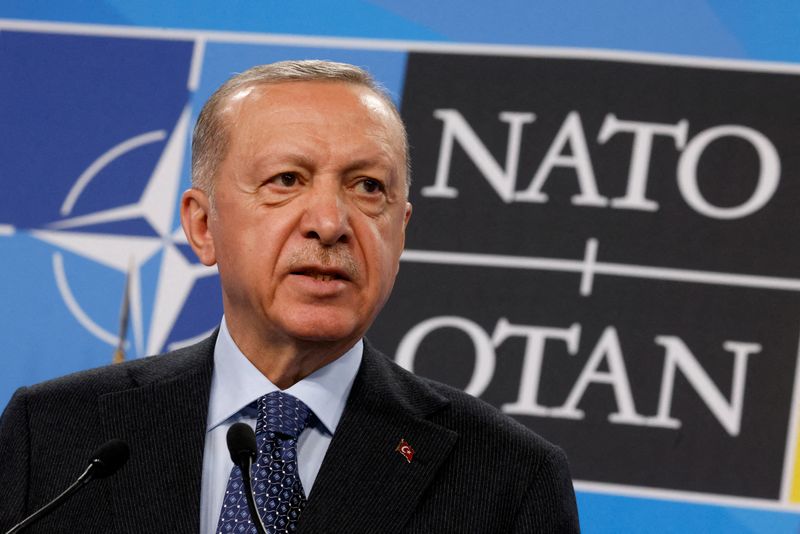 &copy; Reuters. FILE PHOTO: Turkish President Recep Tayyip Erdogan speaks at a press conference during a NATO summit in Madrid, Spain June 30, 2022. REUTERS/Yves Herman/File Photo