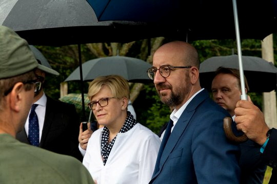 &copy; Reuters. Lithuania's Prime Minister Ingrida Simonyte and President of the European Council Charles Michel visit the Lithuania-Belarus border in Medininkai, Lithuania July 6, 2021. Laima Penek/Office of the Government of the Republic of Lithuania/Handout via REUTER