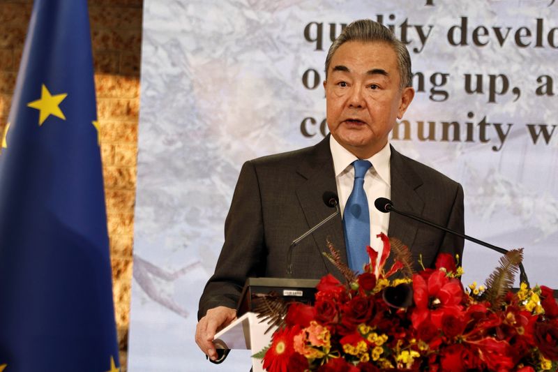 &copy; Reuters. Chinese Foreign Minister Wang Yi speaks at an event marking the inauguration of the new Belgian embassy in Beijing, China January 11, 2024. REUTERS/Tingshu Wang/File Photo
