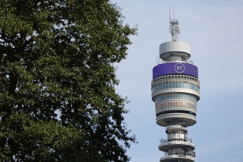&copy; Reuters. FILE PHOTO: A view of BT Group logo displayed on BT tower, in London, Britain, July 21, 2023. REUTERS/Hollie Adams/File Photo