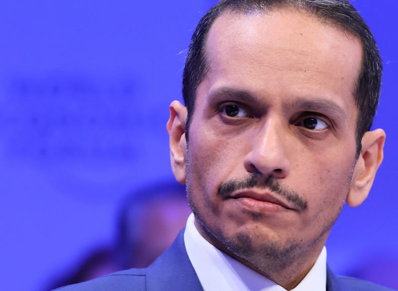 &copy; Reuters. Qatar's Prime Minister Mohammed bin Abdulrahman bin Jassim Al Thani looks on during the 54th annual meeting of the World Economic Forum in Davos, Switzerland, January 16, 2024. REUTERS/Denis Balibouse/ File photo