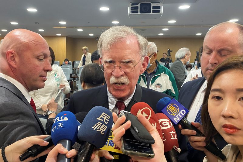 &copy; Reuters. John Bolton, a former White House national security adviser, speaks to journalists at a forum in Taipei, Taiwan April 29, 2023. REUTERS/Ben Blanchard/File Photo