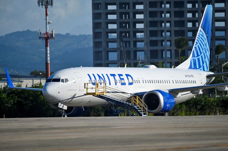 &copy; Reuters. FILE PHOTO: A United Airlines Boeing 737 MAX 9 jetliner is grounded at Luis Munoz Marin International Airport in San Juan, Puerto Rico January 7, 2024. REUTERS/Miguel J. Rodriguez Carrillo/File Photo