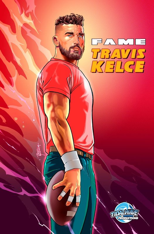 &copy; Reuters. The front cover of the new installment of the "FAME" comic book series featuring football player Travis Kelce of the Kansas City Chiefs is shown in this undated handout image. TidalWave Comics/Handout via REUTERS