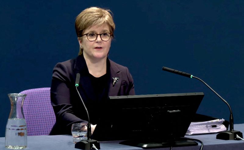 &copy; Reuters. Former Scottish First Minister Nicola Sturgeon gives evidence at the COVID-19 Inquiry, in Edinburgh, Scotland, Britain, January 31, 2024 in this screen grab obtained from handout video. UK Covid-19 Inquiry/Handout via REUTERS