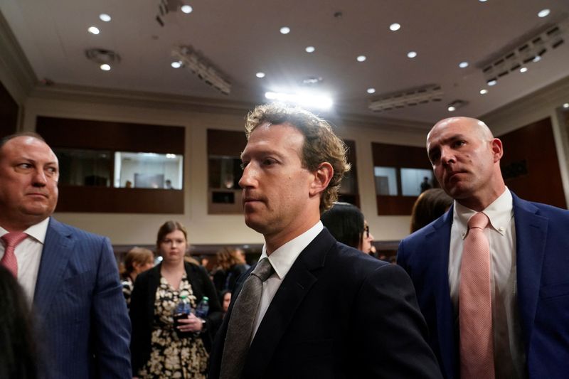 &copy; Reuters. Meta's CEO Mark Zuckerberg looks on during the Senate Judiciary Committee hearing on online child sexual exploitation at the U.S. Capitol, in Washington, U.S., January 31, 2024. REUTERS/Nathan Howard