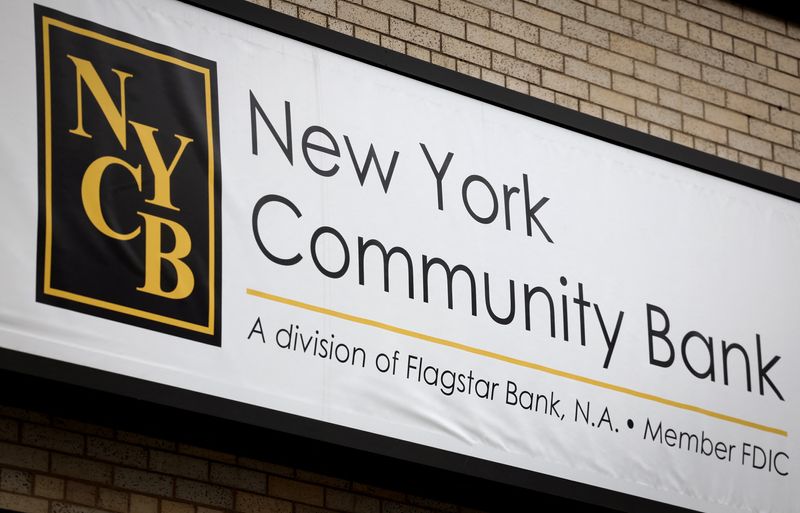 &copy; Reuters. A sign is pictured above a branch of the New York Community Bank in Yonkers, New York, U.S., January 31, 2024. REUTERS/Mike Segar/File Photo