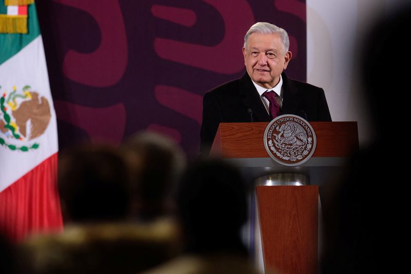 &copy; Reuters. FILE PHOTO: Mexico's President Andres Manuel Lopez Obrador speaks during his press conference at the National Palace in Mexico City, Mexico, January 29, 2024. Mexico Presidency/Handout via REUTERS/File Photo
