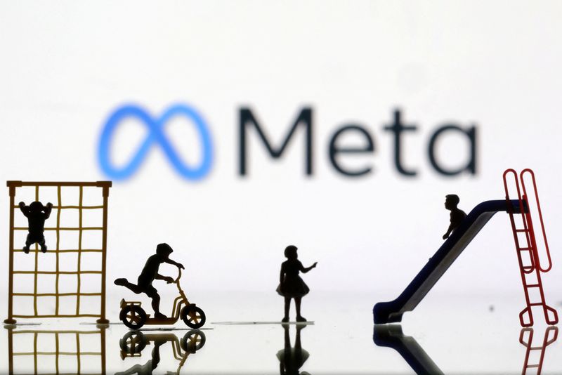 &copy; Reuters. Children playground miniatures are seen in front of displayed Meta logo in this illustration taken April 4, 2023. REUTERS/Dado Ruvic/Illustration