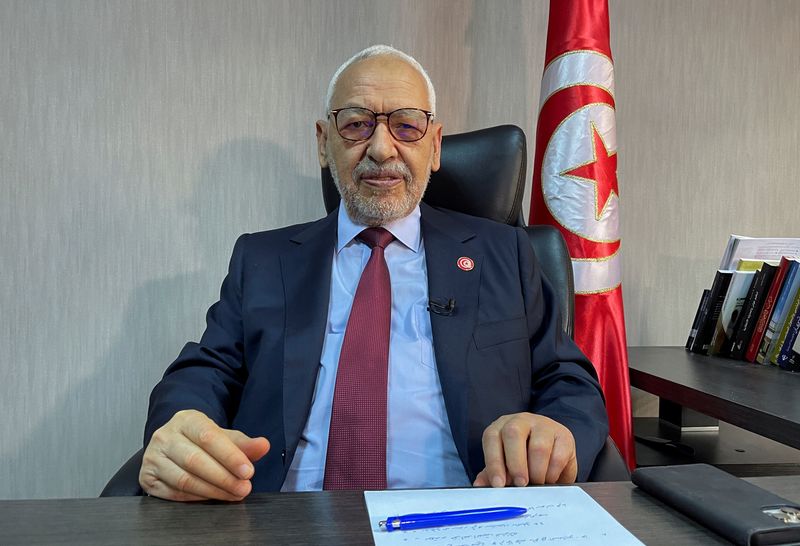 &copy; Reuters. Rached Ghannouchi, chef du parti islamiste modéré Ennahda et président du parlement tunisien, participe à une interview avec Reuters à Tunis, Tunisie. /Photo prise le 31 mars 2022/REUTERS/Jihed Abidellaoui