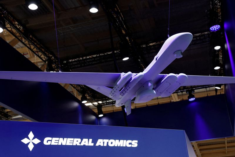 &copy; Reuters. FILE PHOTO: A model MQ-9B manufactured by General Atomics is displayed at the 54th International Paris Airshow at Le Bourget Airport near Paris, France, June 21, 2023. REUTERS/Benoit Tessier/File Photo