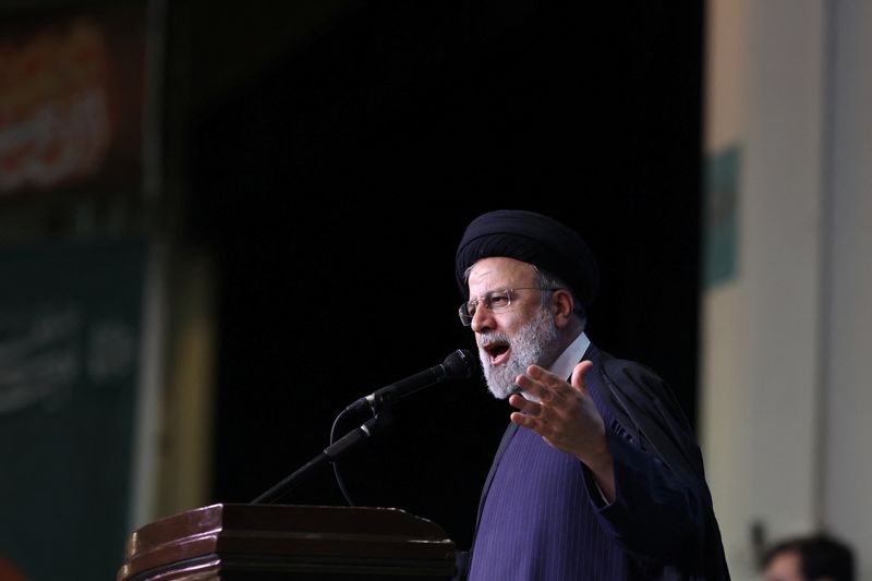 &copy; Reuters. الرئيس الإيراني إبراهيم رئيسي خلال إلقاء خطاب في طهران في الثالث من يناير كانون الثاني 2024. صورة لرويترز من وكالة غرب آسيا للأنباء.