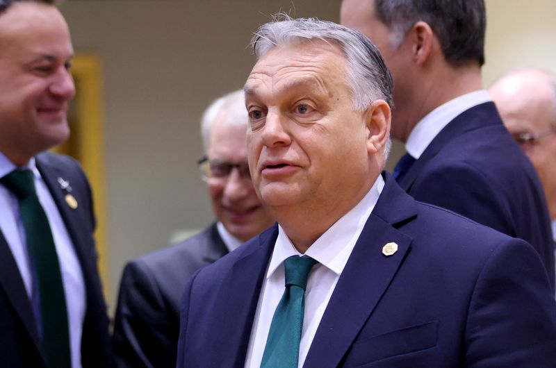 &copy; Reuters. 　２月２日、ハンガリーのオルバン首相は、欧州連合（ＥＵ）がウクライナ向け支援で合意したことについて、国益のために最大限粘った結果だと述べた。ブリュッセルで１日撮影（２０２