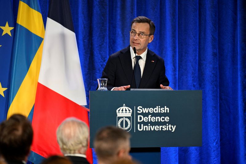 &copy; Reuters. رئيس الوزراء السويدي أولف كريسترسون يلقي خطابا في ستوكهولم يوم 30 يناير كانون الثاني 2024. صورة لرويترز من وكالة تي.تي السويدية للأنباء. يحظر ا