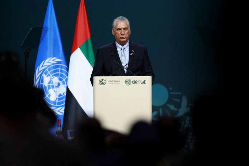 &copy; Reuters. FILE PHOTO: Cuba's President Miguel Diaz-Canel delivers a national statement at the World Climate Action Summit during the United Nations Climate Change Conference (COP28) in Dubai, United Arab Emirates, December 1, 2023. REUTERS/Amr Alfiky