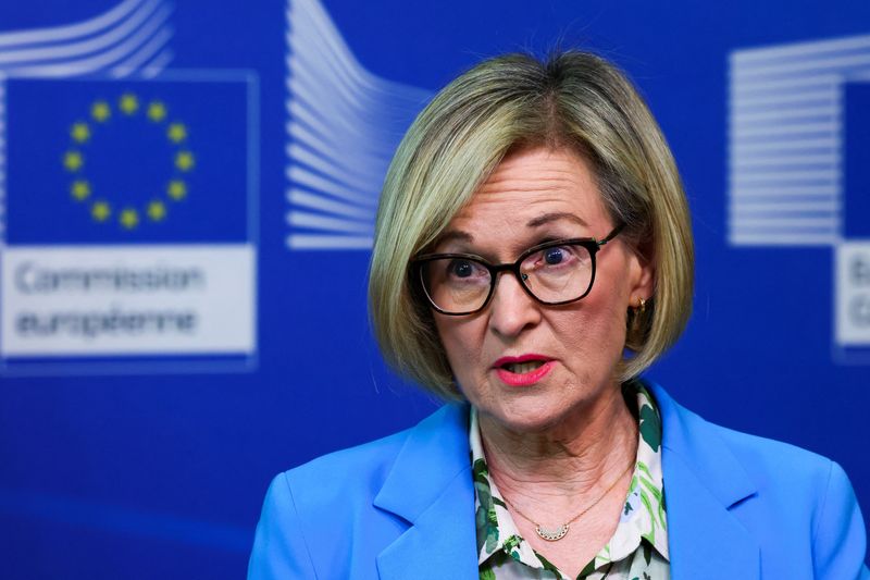 &copy; Reuters. European Commissioner for Financial Stability, Financial Services and the Capital Markets Union, Mairead McGuinness speaks during the press conference on the day she signs cooperation pact on financial services with British Chancellor of the Exchequer Jer