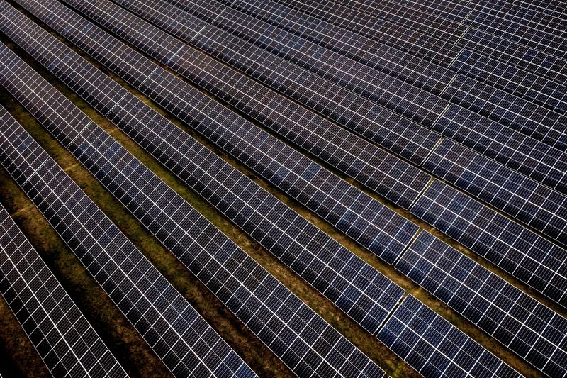 &copy; Reuters. FILE PHOTO: Solar installations on 340 hectares surround the village of Hjolderup, which consists of 12 households, the 300 MW solar park will be Northern Europe's largest and is being built by Danish European Energy, in Hjolderup, west of Aabenraa southe