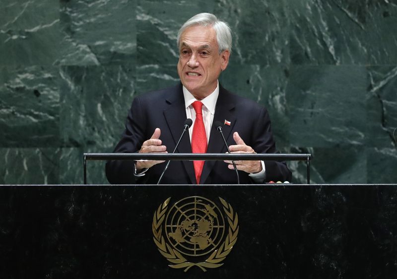 &copy; Reuters. FOTO DE ARCHIVO: El presidente de Chile, Sebastián Piñera, se dirige a la 74ª sesión de la Asamblea General de las Naciones Unidas en la sede de la ONU en Nueva York, Nueva York, Estados Unidos. 24 de septiembre de 2019. REUTERS/Lucas Jackson/Archivo