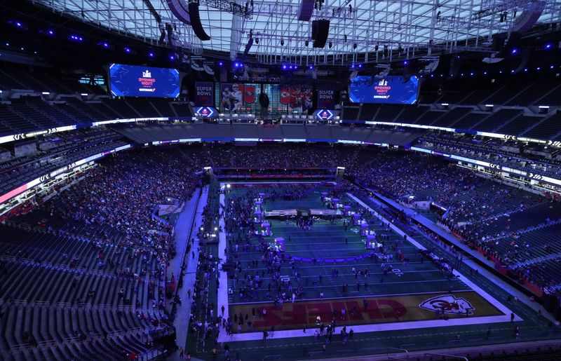 © Reuters. Feb 5, 2024; Las Vegas, NV, USA; A general view of the field before Super Bowl LVIII Opening Night for the San Francisco 49ers and Kansas City Chiefs at Allegiant Stadium. Mandatory Credit: Kirby Lee-USA TODAY Sports