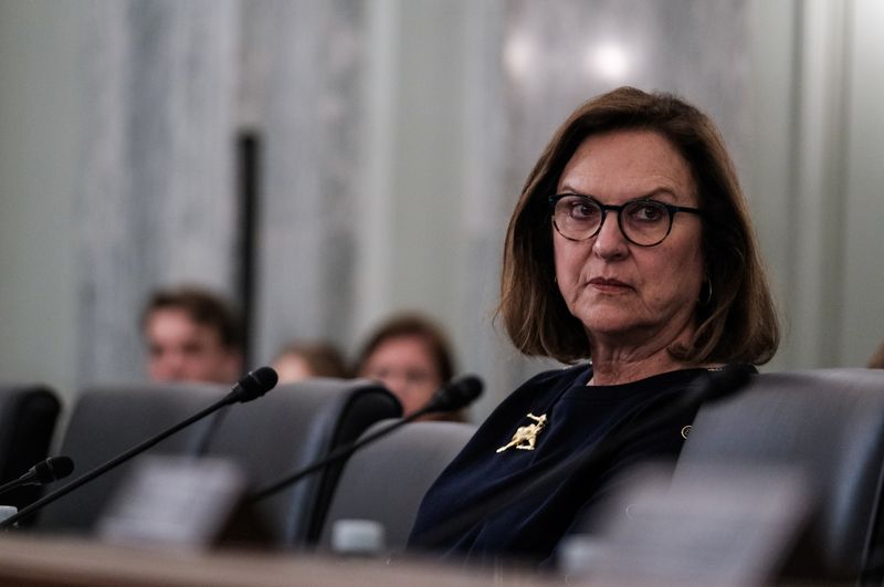 &copy; Reuters. U.S. Senator Deb Fischer (R-NE) listens during a Senate Commerce, Science, and Transportation Committee hearing on President Biden's proposed budget request for the Department of Transportation, on Capitol Hill in Washington, U.S., May 3, 2022. REUTERS/Mi
