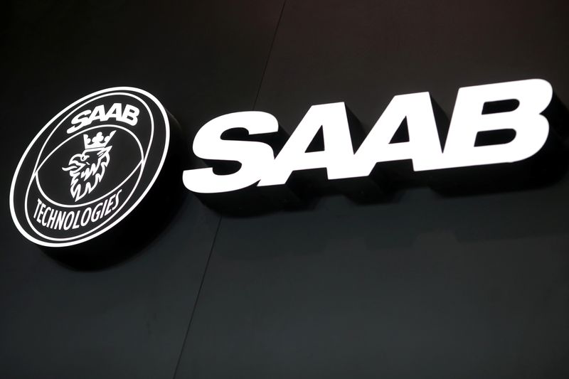&copy; Reuters. FILE PHOTO: The Saab Technologies logo is displayed during the fifth day of Dubai Air Show in Dubai, United Arab Emirates November 21, 2019. REUTERS/Christopher Pike/File Photo